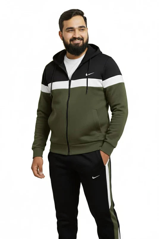 Mehroon white block Hoody & Trouser