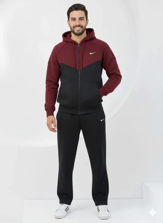 Maroon Edge Oversized ZipUp Upper - Premium Cotton Micro Fleece